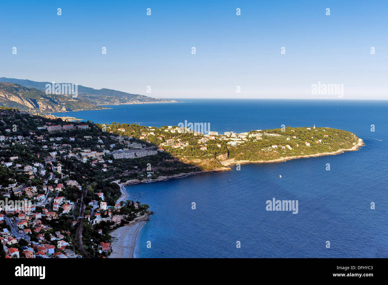 Europe, France, AlpesMaritimes. Roquebrune Cap Martin, Cap Martin, Menton and Italy in the Europe, France, AlpesMaritimes. Roquebrune Cap Martin, Cap Martin, Menton and Italy in the
