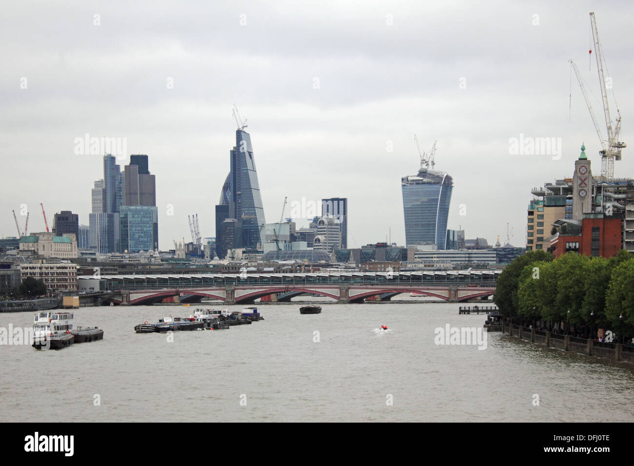 The city skyline on a grey overcast day in London England UK Stock Photo