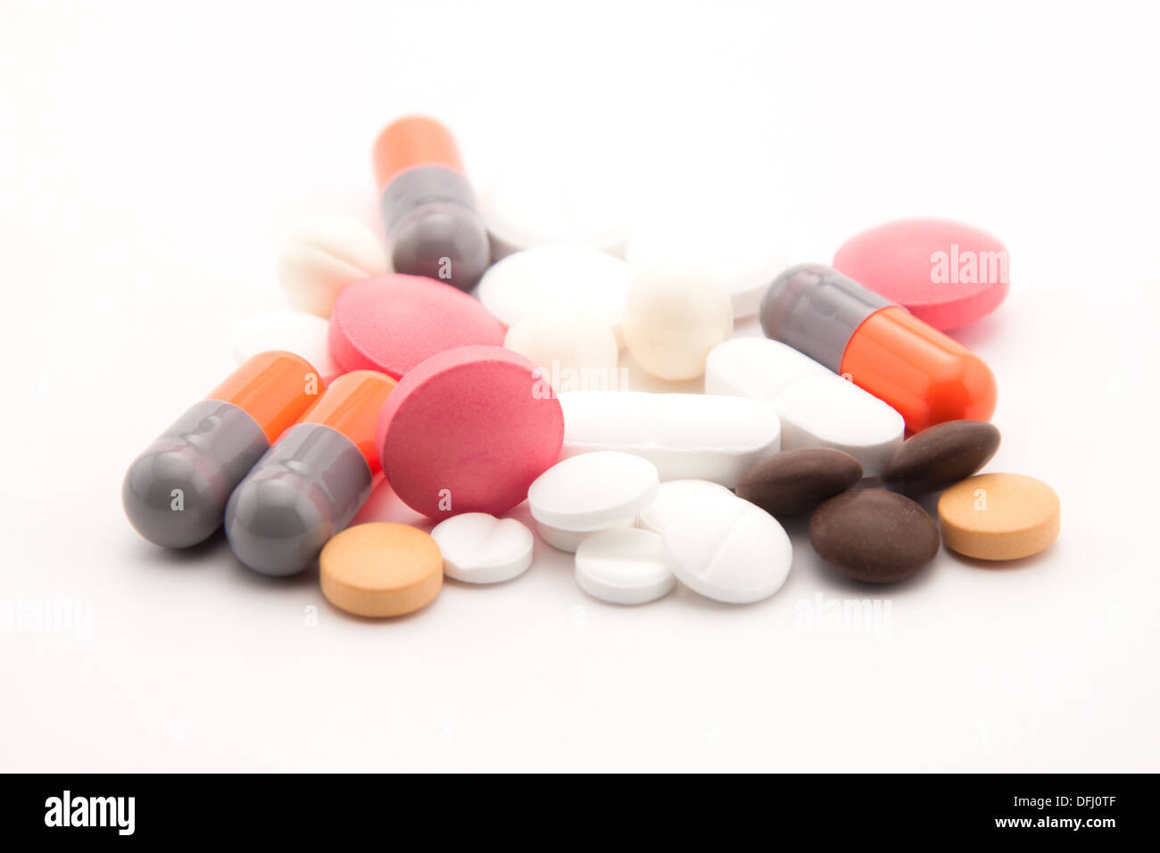 Colorful pills on white background Stock Photo