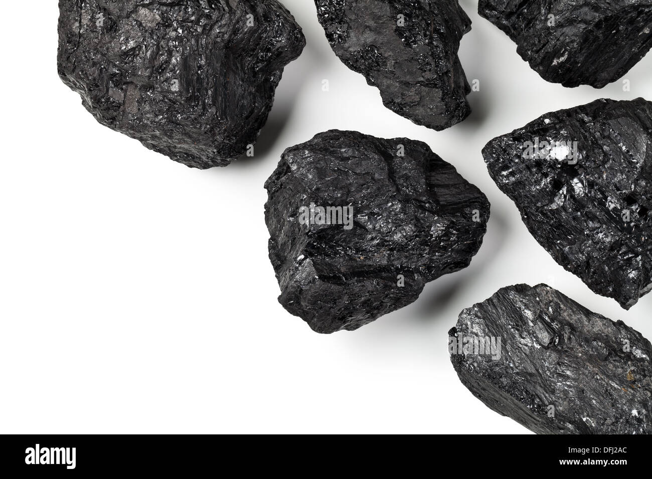 Coal on white background with copy space. Top view Stock Photo