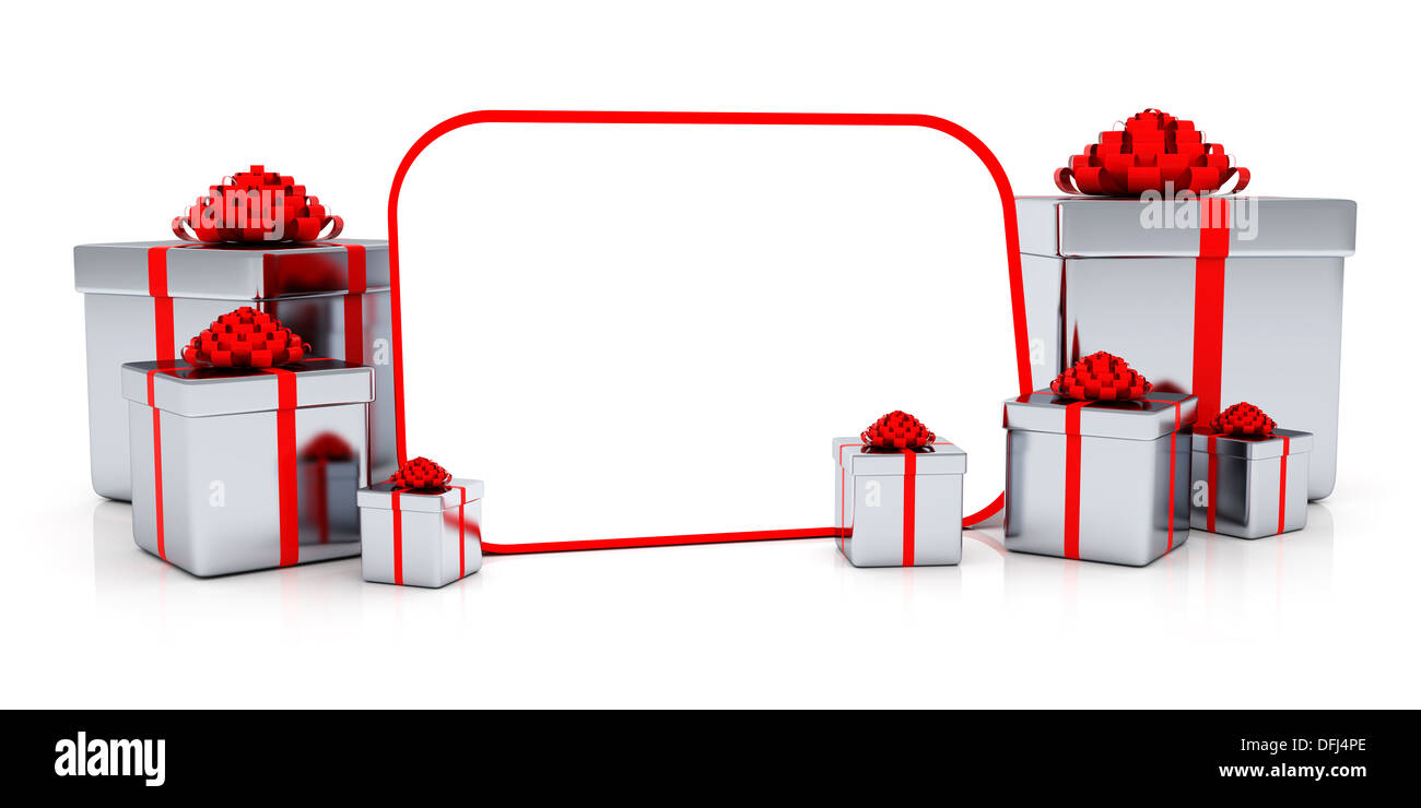 Shiny presents with blank sign Stock Photo - Alamy