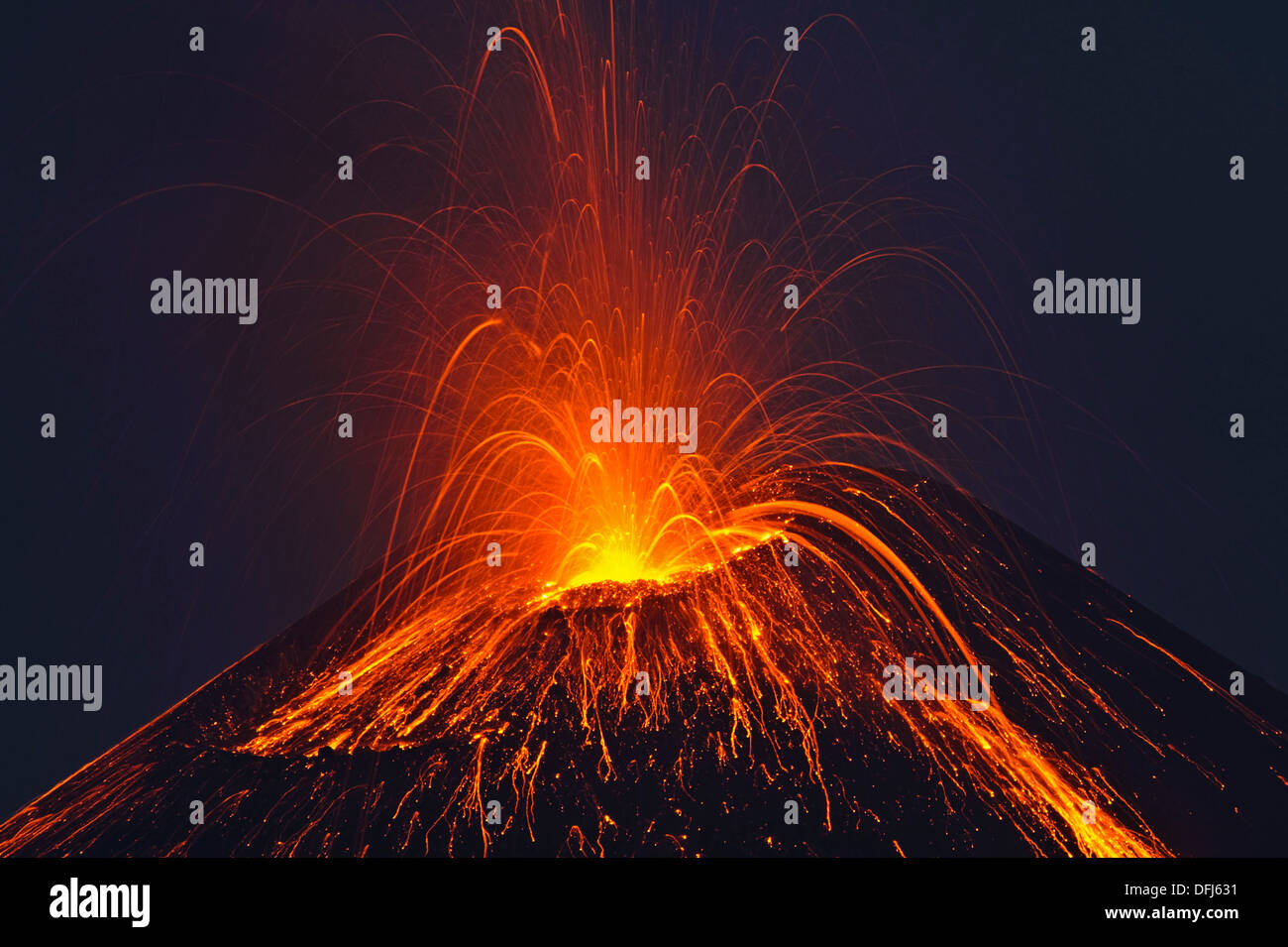 Violent eruption with considerable projections of material, Anak Krakatau Volcano, Indonesia Stock Photo