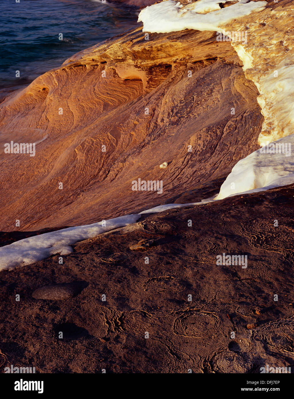 Pictured Rocks National Lake on Lake Superior. Rock erosion detail with ...