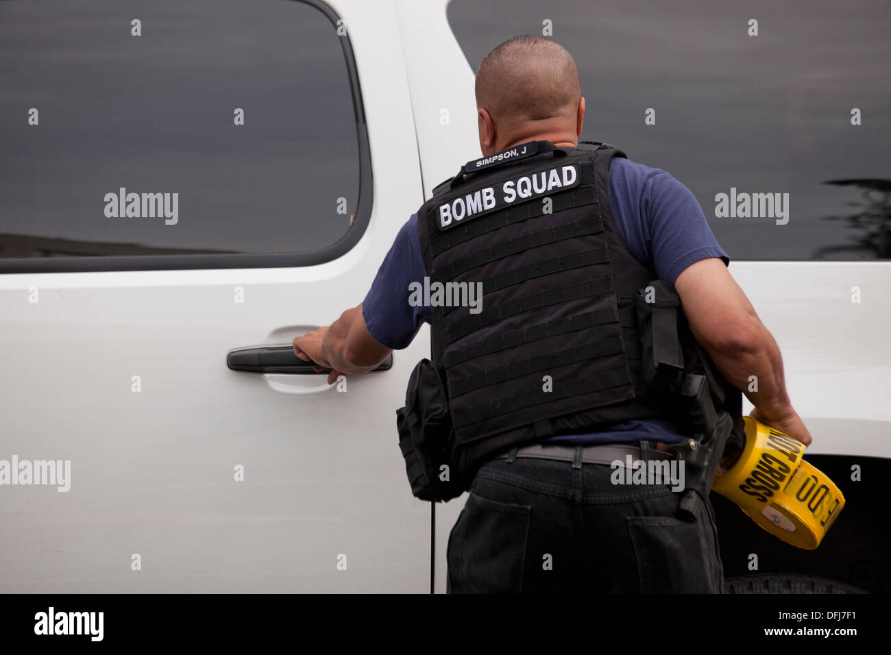 Bomb Squad technician with bullet proof vest Stock Photo