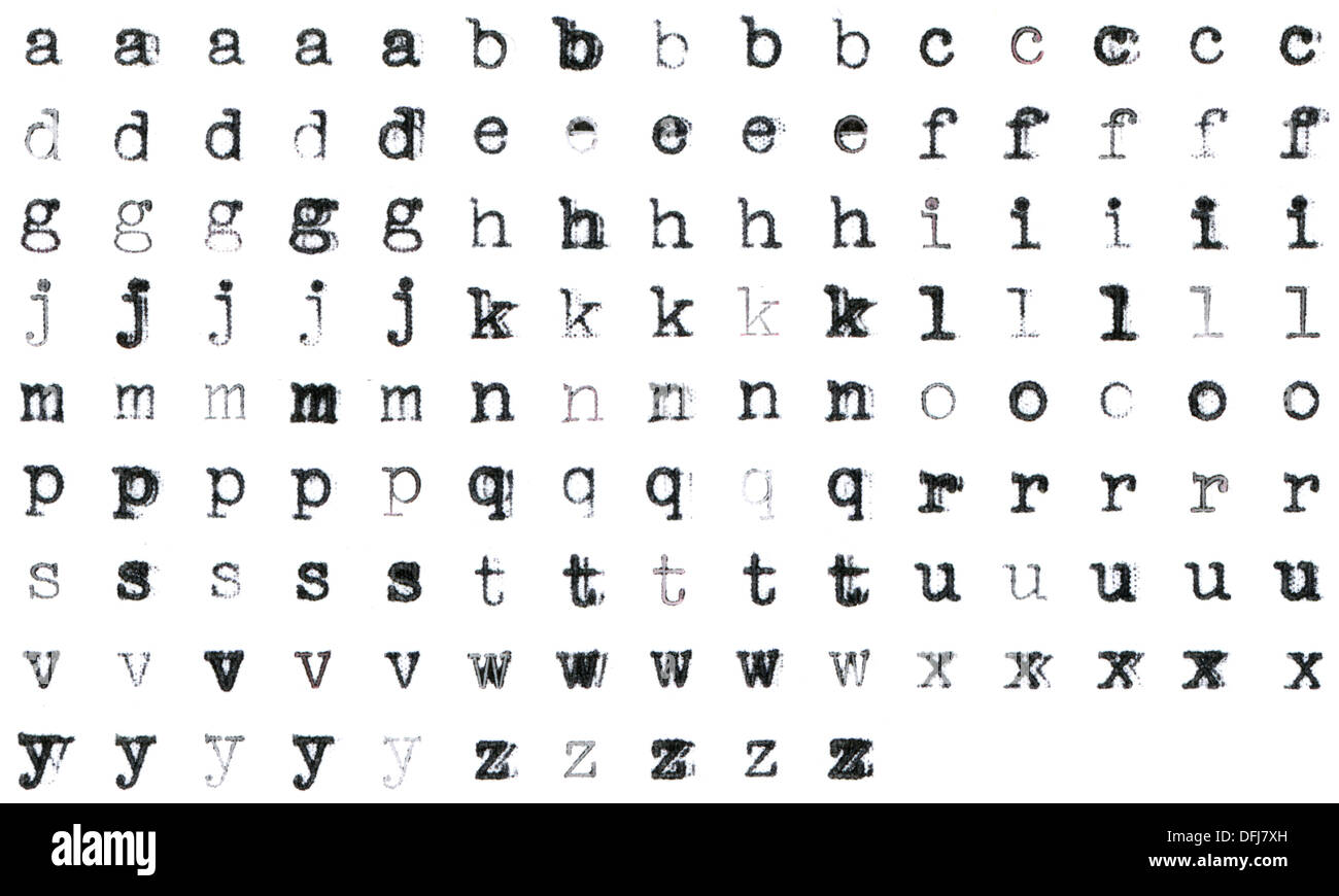 Vintage Typed Alphabet With 5 Different Variations Of Every Letter Stock Photo Alamy
