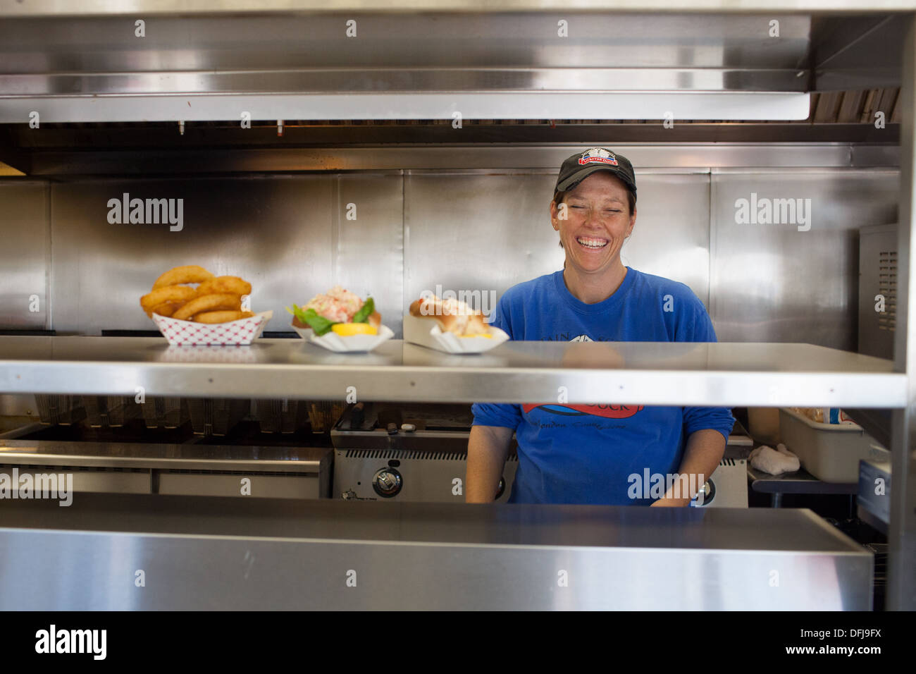 Susan Tierney stands in the kitchen at Captain Scott's Lobster Dock