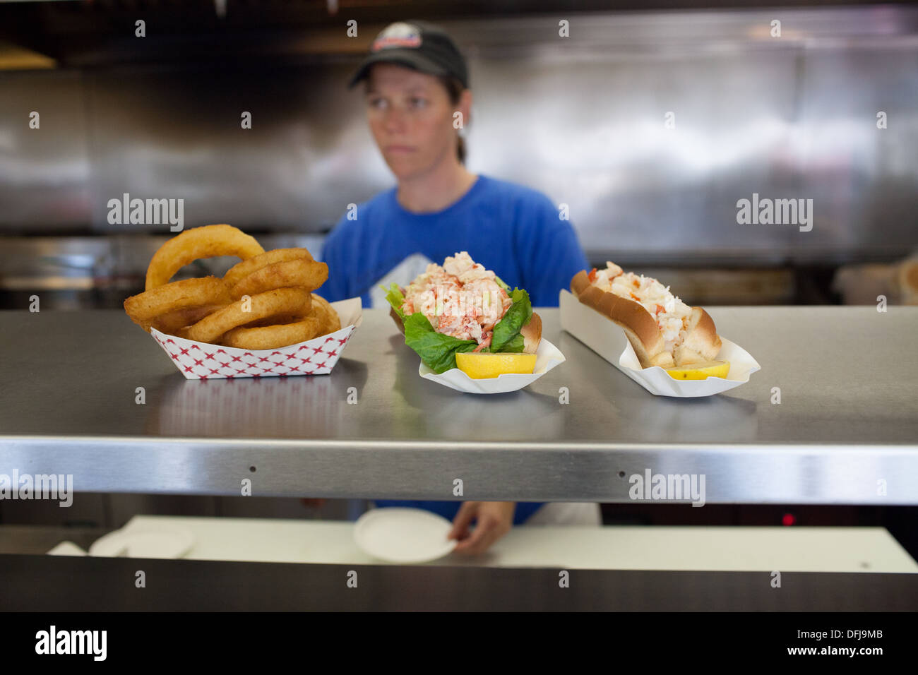 Susan Tierney stands in the kitchen at Captain Scott's Lobster Dock