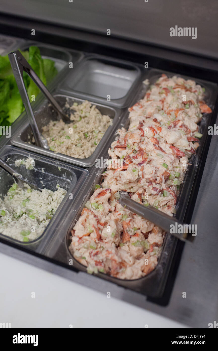 Seafood salad prep station at Captain Scott's Lobster Dock in New