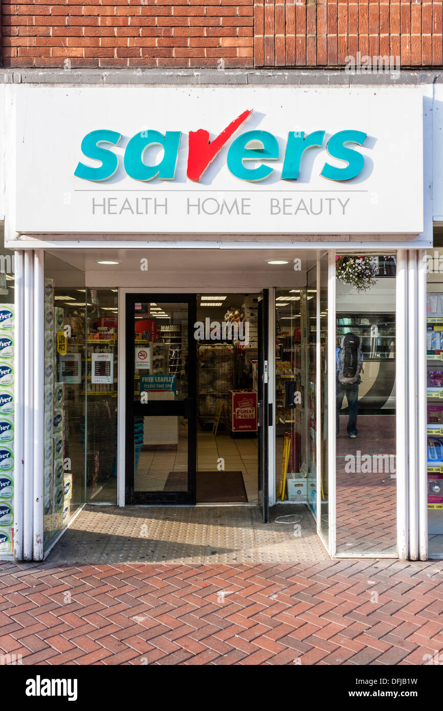 Entrance to a branch of Savers discount store, Reading, Berkshire, England, GB, UK. Stock Photo