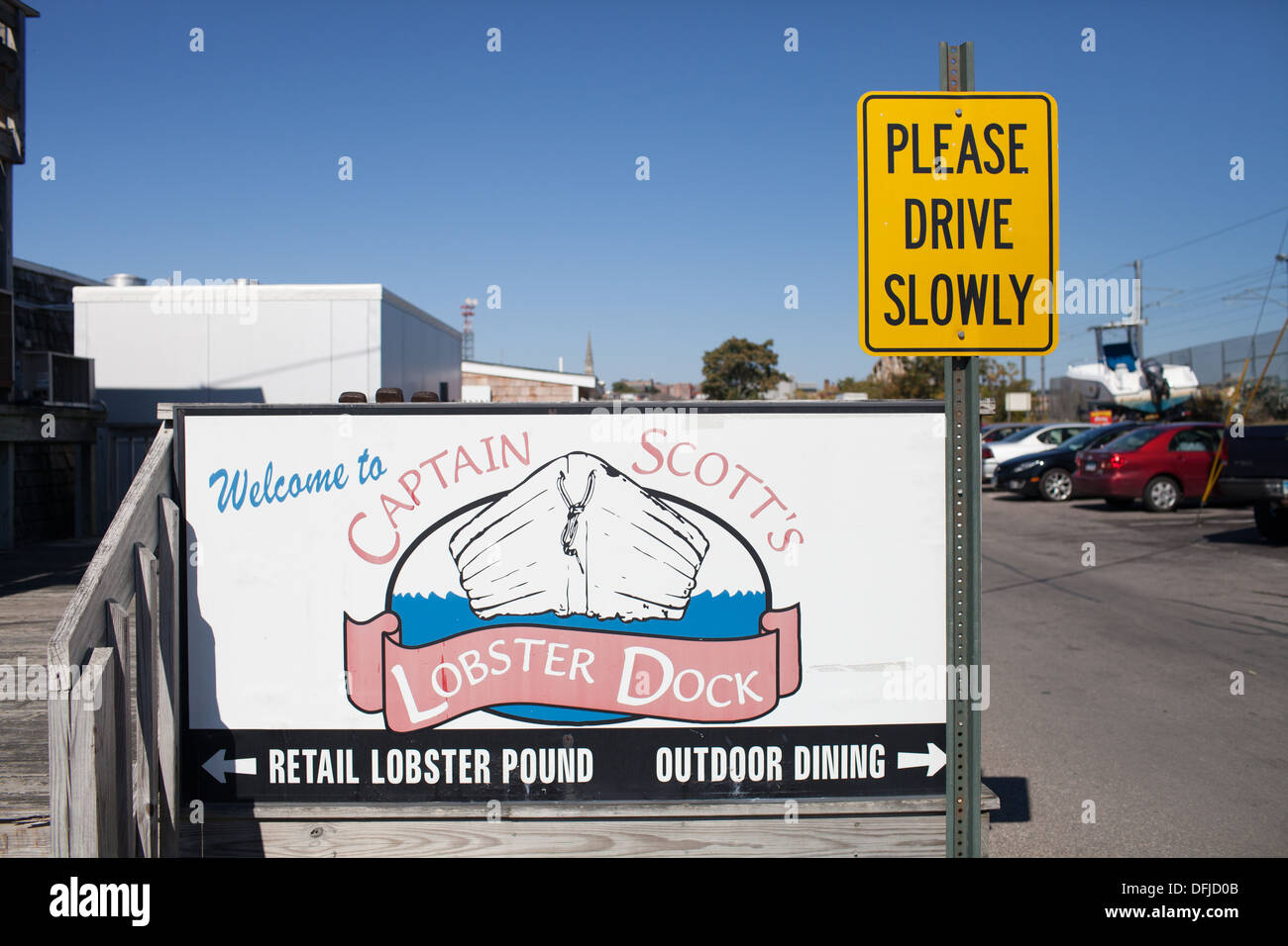 Sign outside of Captain Scott's Lobster Dock in New London Connecticut