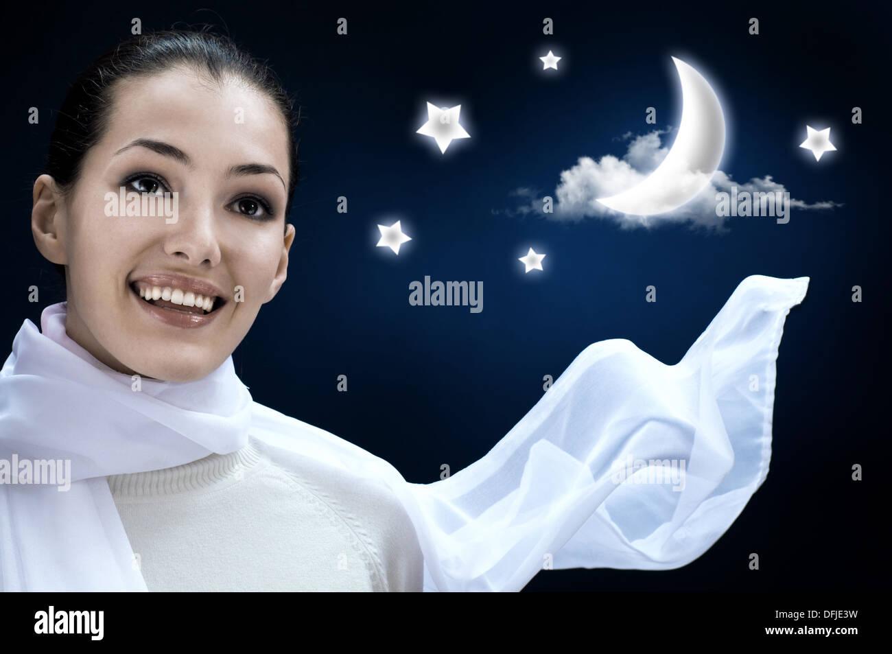 a beauty girl on the night background Stock Photo