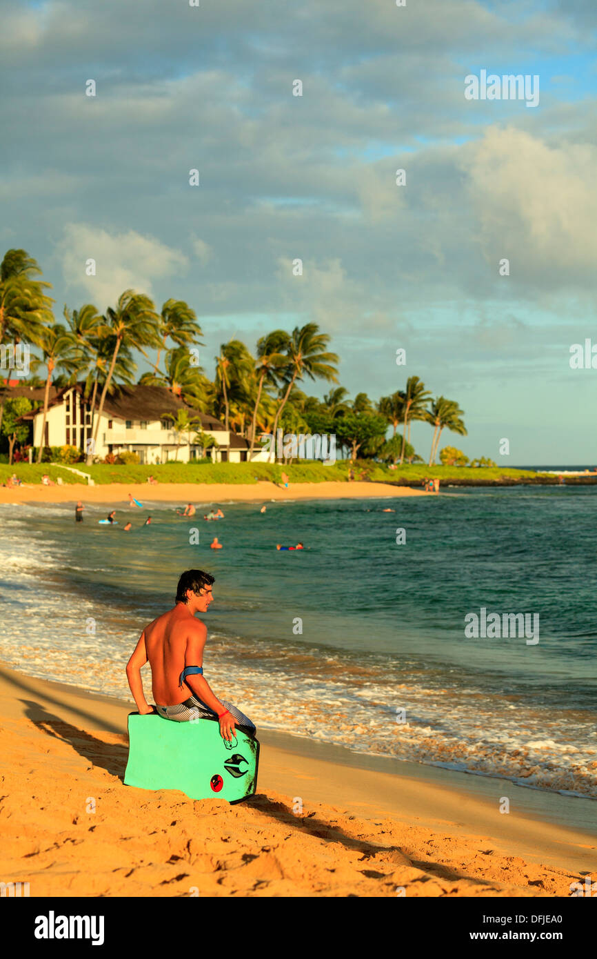 USA, Hawaii, Kauai, Poipu Beach, Surfers Stock Photo