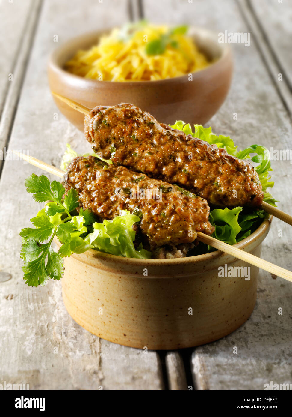 Kofta kebabs with pilau rice Stock Photo
