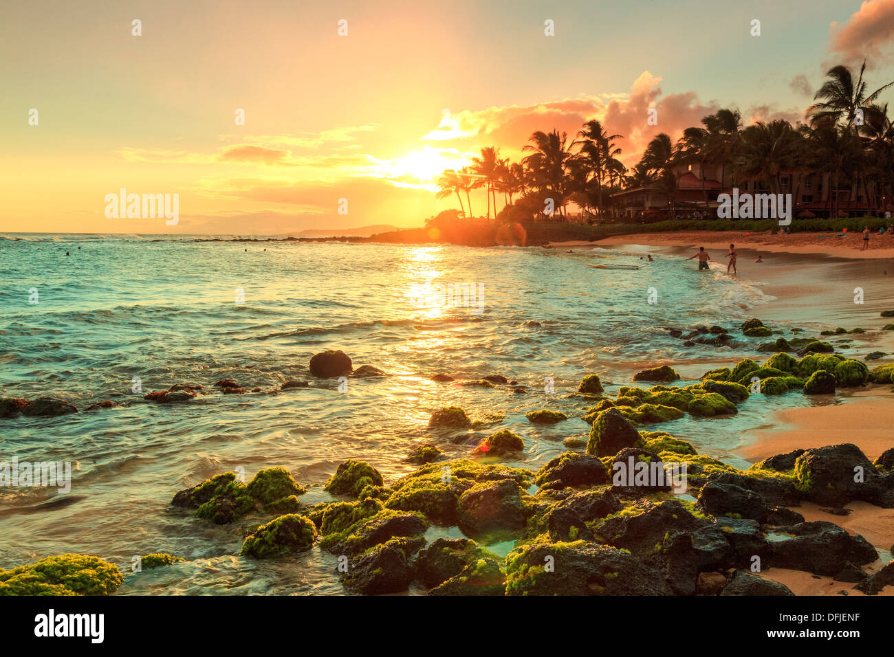 USA, Hawaii, Kauai, The Luxurious resort area of Poipu Beach Stock Photo