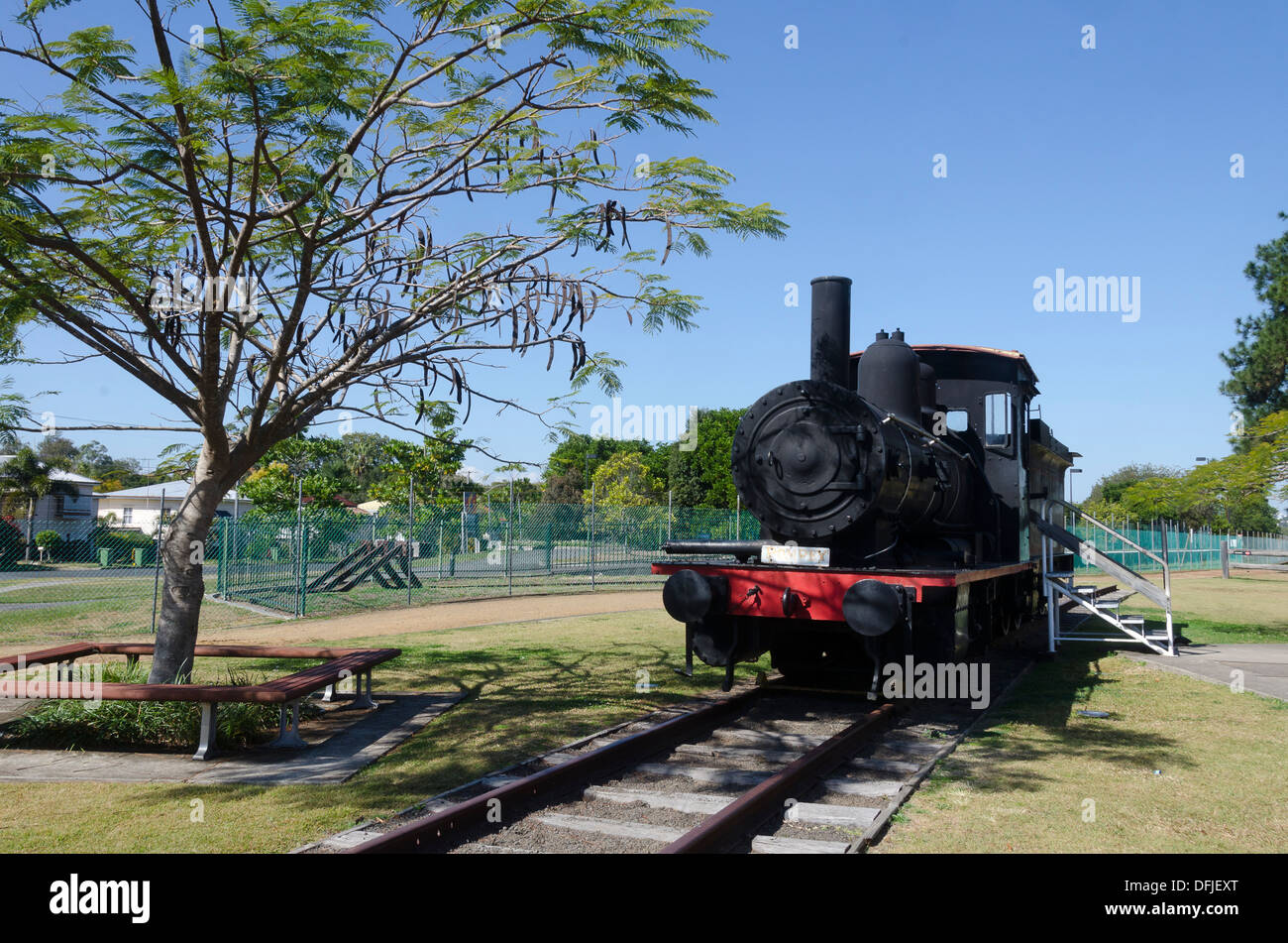 Steam engine outside The Workshops Rail Museum, Ipswich, Brisbane, Queensland, Australia Stock Photo