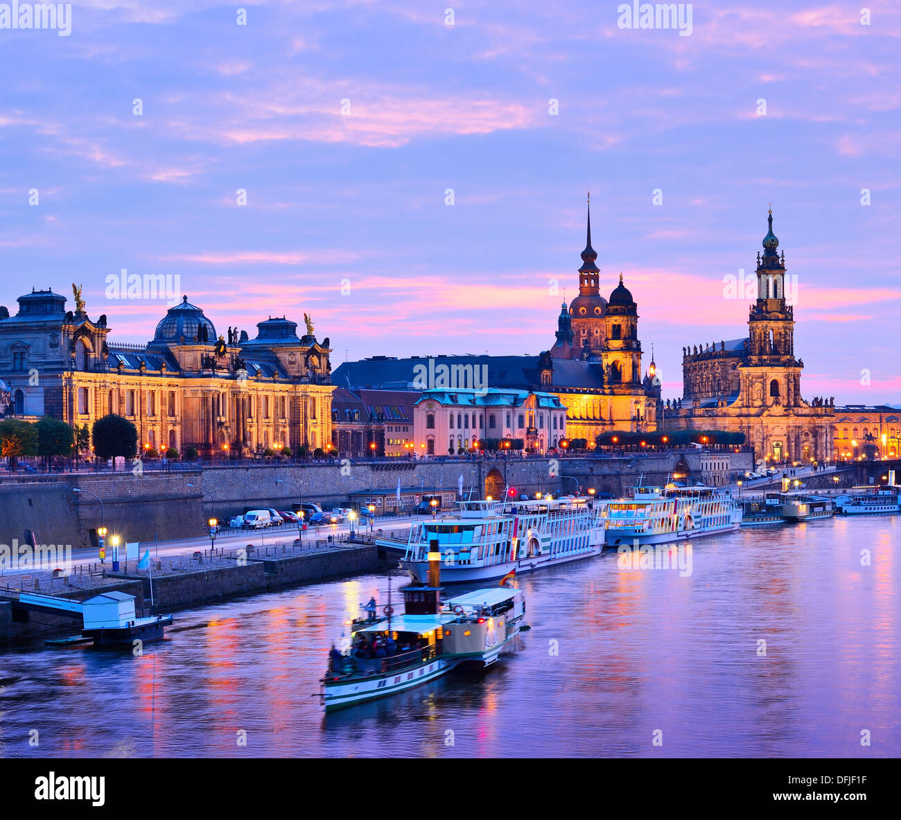 Dresden, Germany cityscape over the Elbe River. Stock Photo