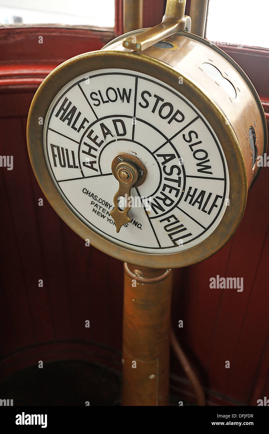 telegraph in wheelhouse of historic car and passenger ferry ´Eureka