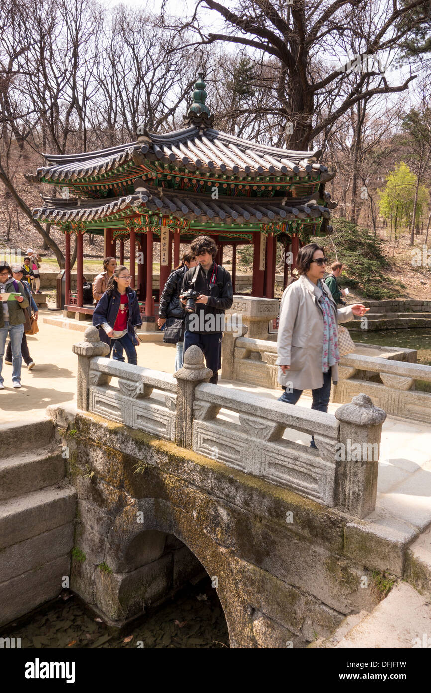 Tourists in Changdeokgung Royal Palace, Seoul, Korea Stock Photo