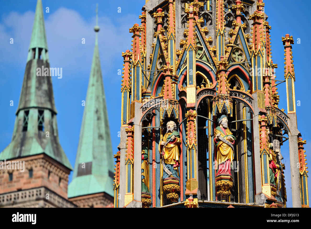 Detail of the Beautiful Fountain in Nuremberg, Germany. Stock Photo