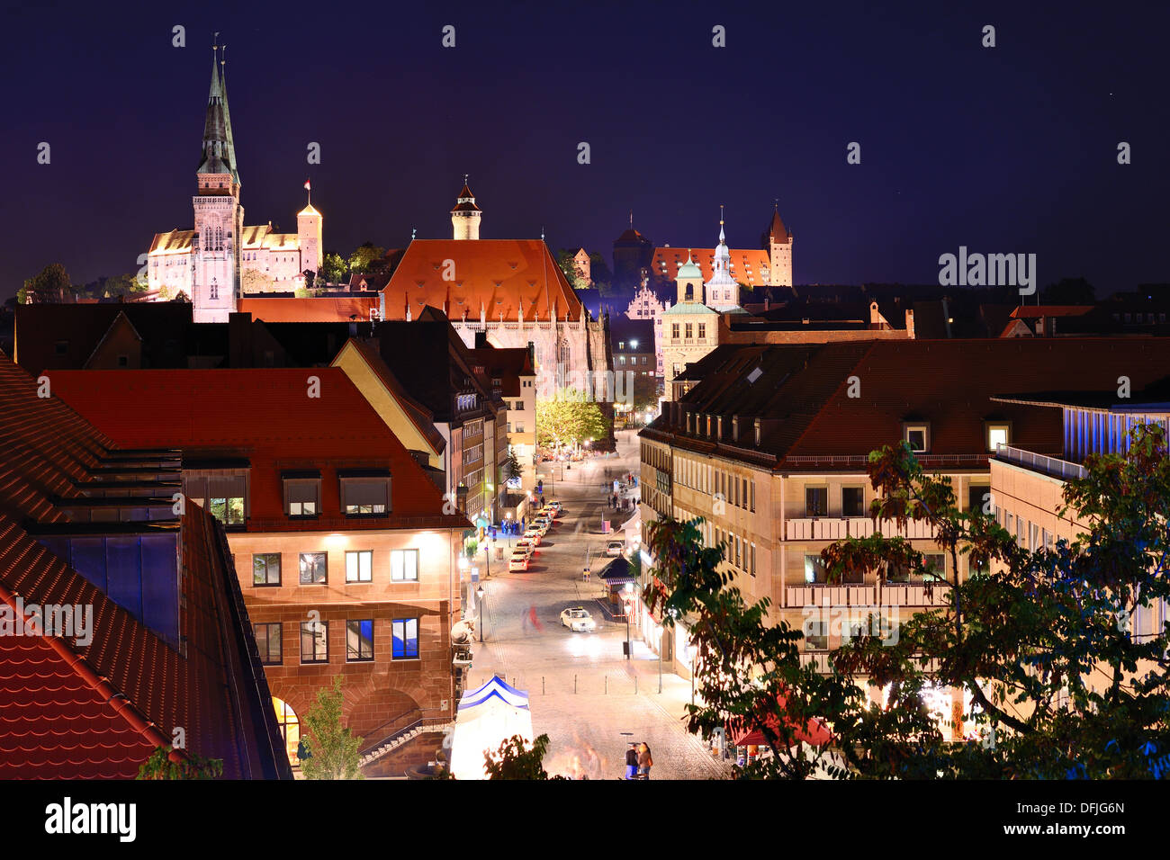 Skyline of Nuremberg, Germany at night. Stock Photo