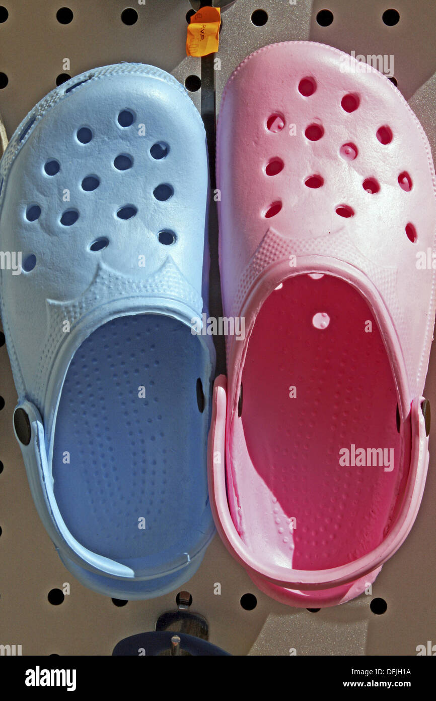 crocs blue and pink