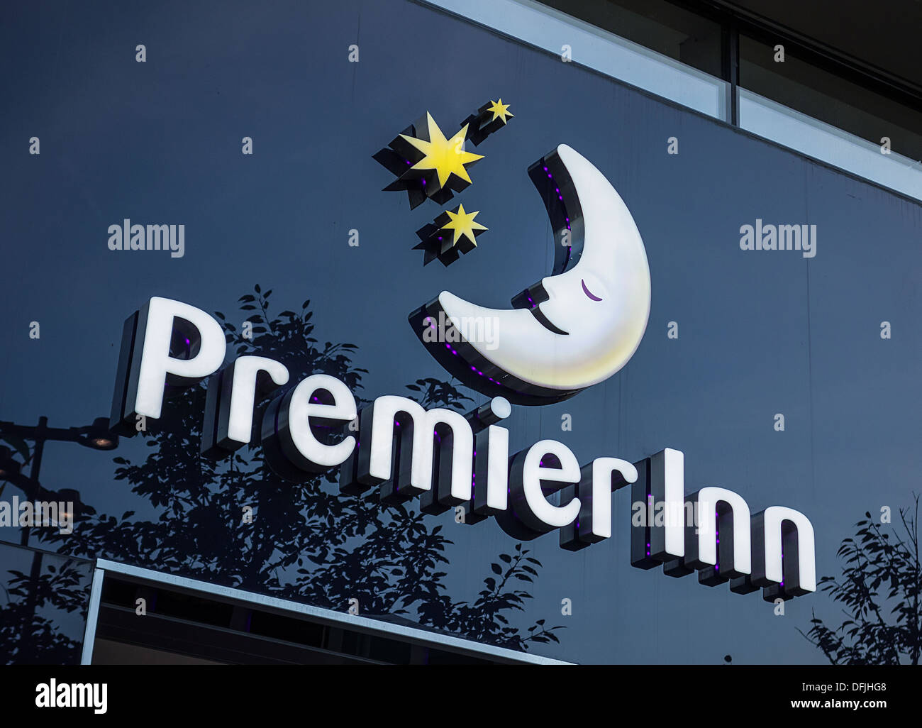 Premier Inn Hotel Sign Logo Westfield Shopping Stratford Stock Photo