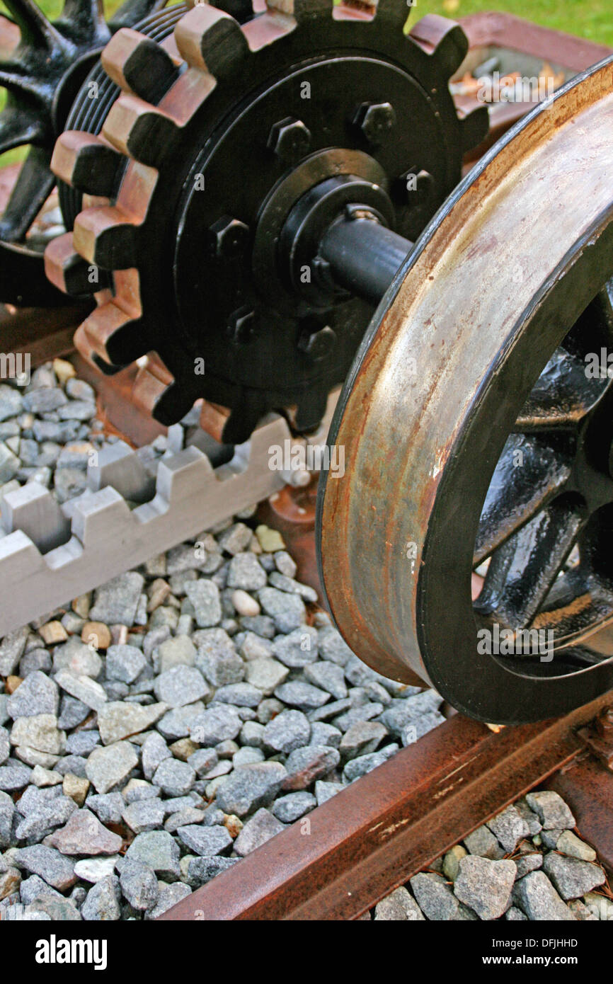 Axle, wheels and rails of the rack railway Stock Photo Alamy