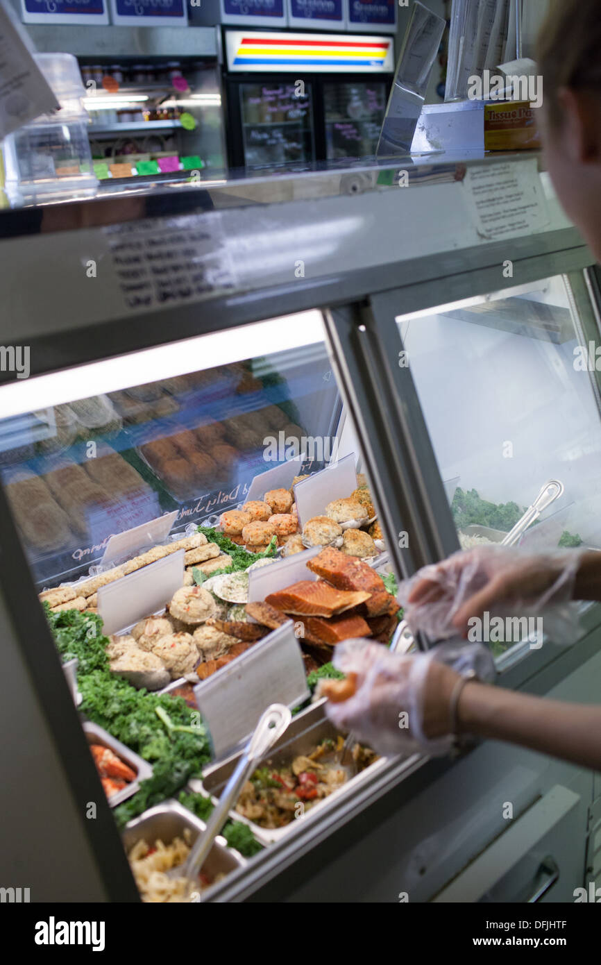 Seafood on display in a Pawcatuck, Connecticut lobster shack Stock