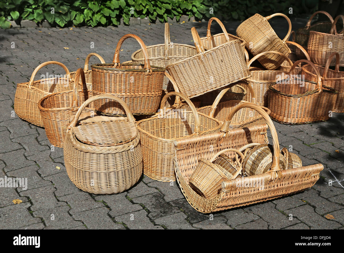 Wicker baskets for sale at the fair Stock Photo Alamy