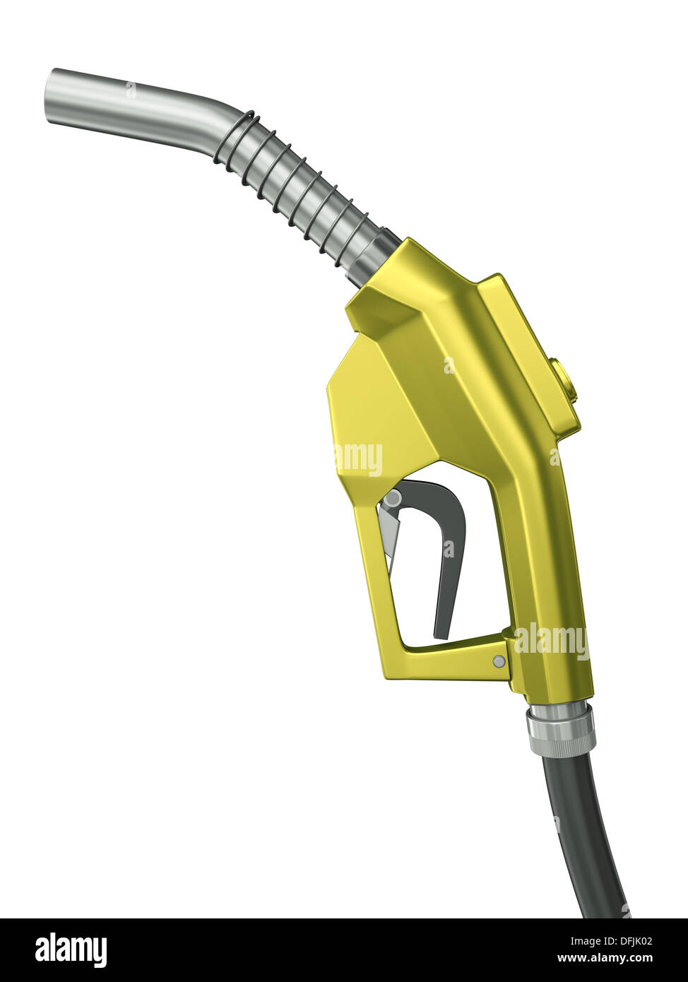 Yellow gas pump nozzle isolated on white background. 3D render Stock
