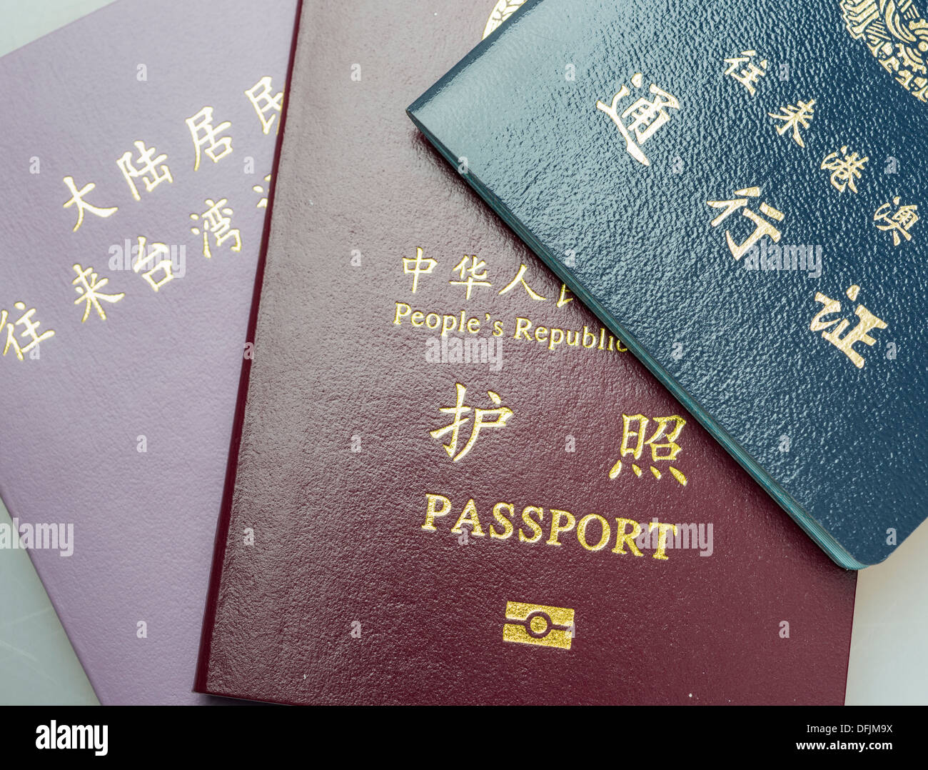 China passport and Hong Kong, Macao, Taiwan pass Stock Photo