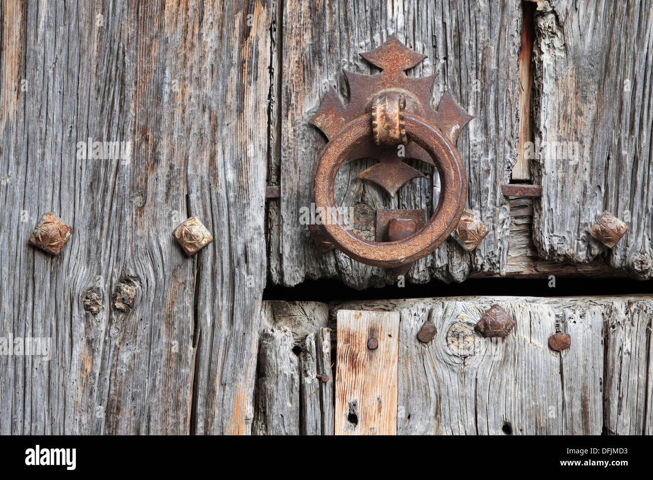 weathered wooden door in Ainsa Spain Stock Photo Alamy