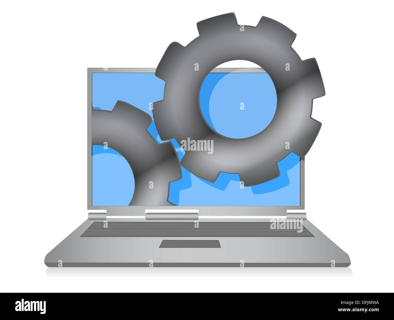 Laptop cloud computing gears illustration design Stock Photo - Alamy