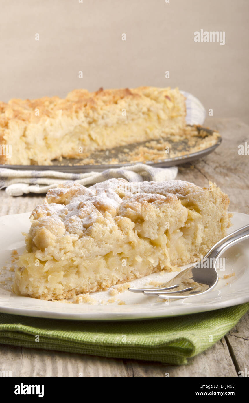 apple crumb cake with powdered sugar on a plate Stock Photo Alamy