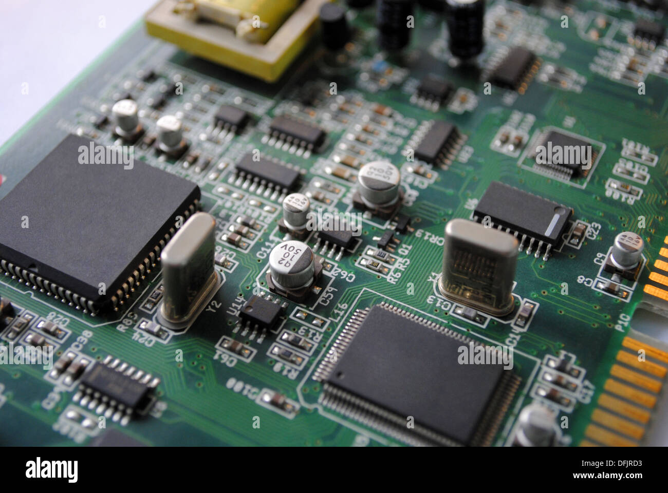 The computer electronic card with chips, microprocessors, transistors ...