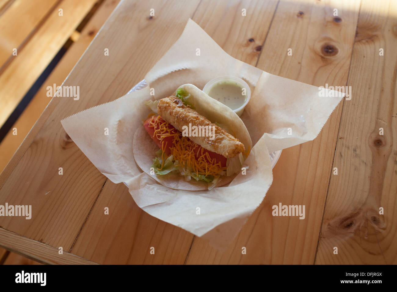 Champlin's Seafood restaurant fish taco Stock Photo