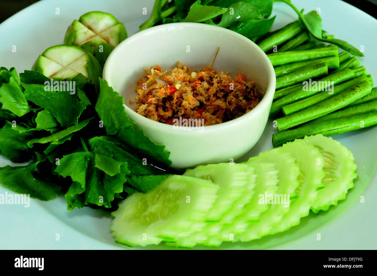 Taste of Thailand - Thai Appetizer - Nam Prik Maeng Da (Giant Waterbug Chili Dipping Paste) Stock Photo