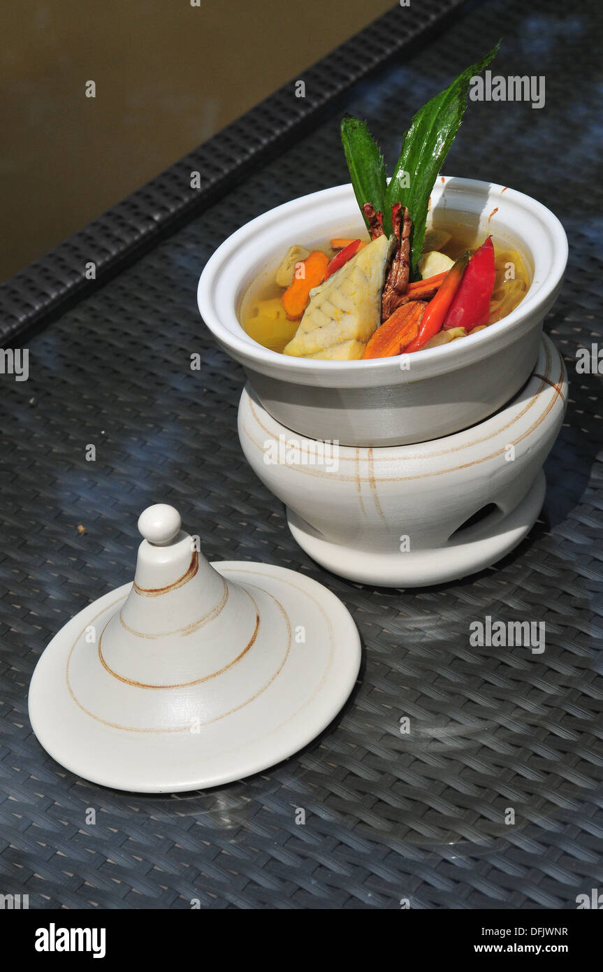 Taste of Thailand  - Clear Tom Yum Seafood Soup ( Tom Yum Talay) Stock Photo