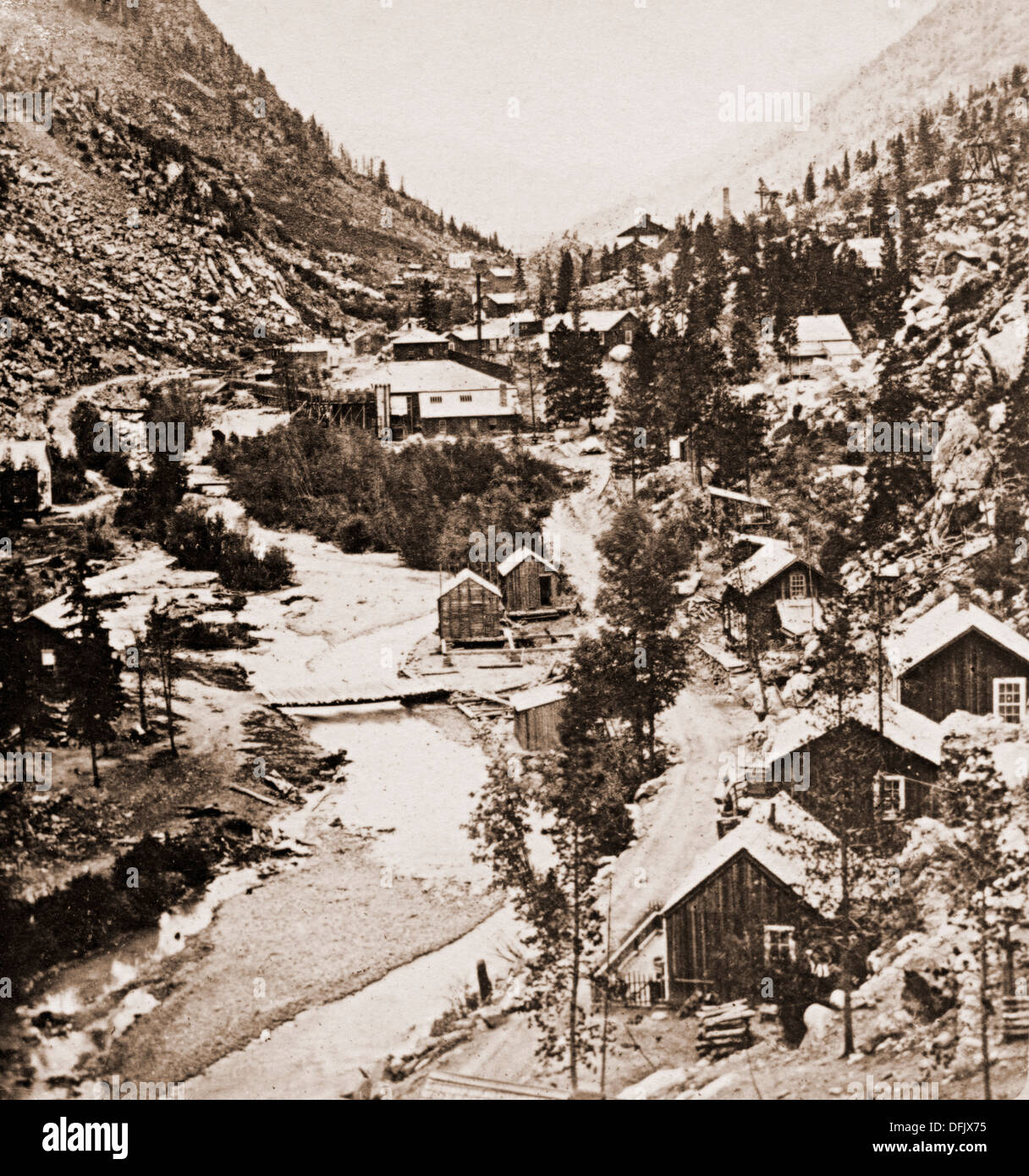 Brownsville gold mining camp, Calaveras county, California, by Bierstadt of Niagara Falls, NY, USA, c.1900 Stock Photo