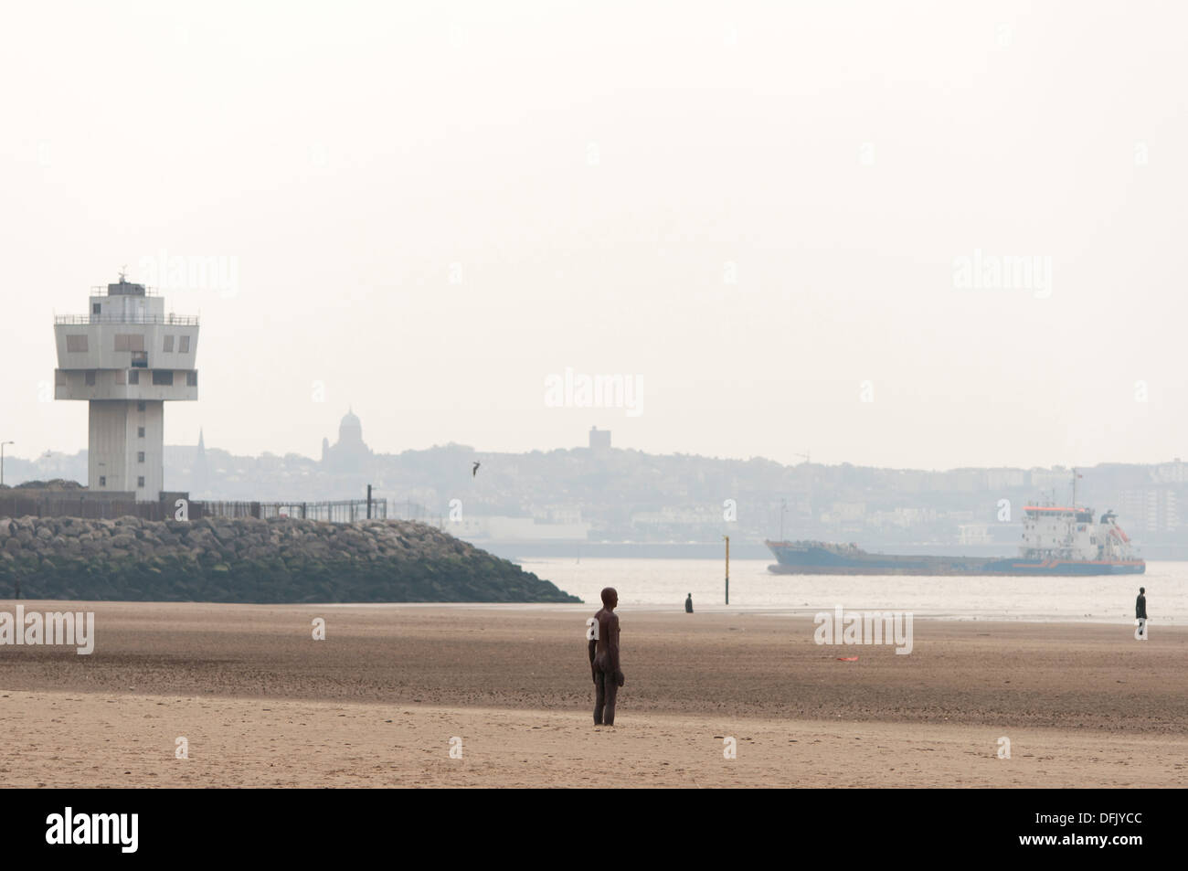 Crosby Beach sculpture by Antony Gormley Another Place Mersey Estuary Stock Photo