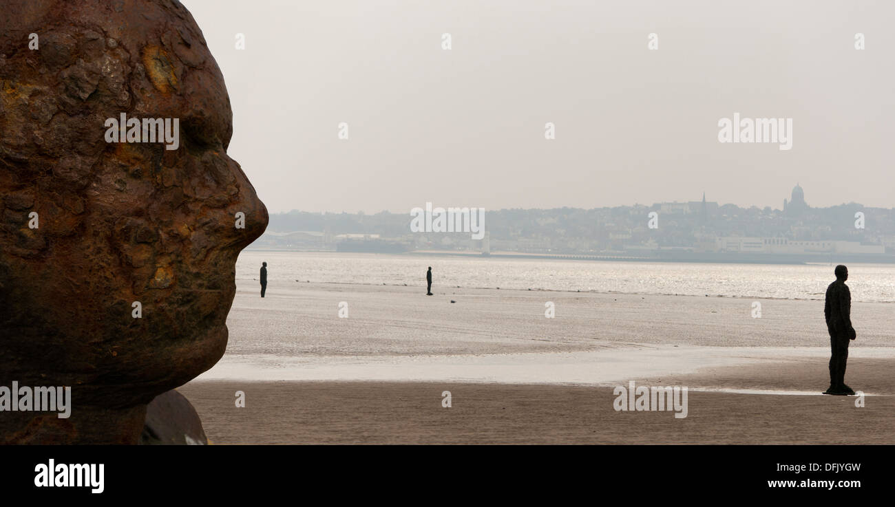 Crosby Beach sculpture by Antony Gormley Another Place Mersey Estuary Stock Photo