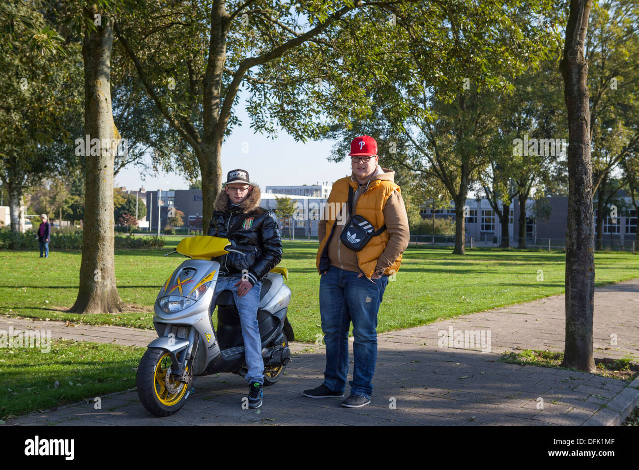 Portrait of two boys with a scooter in Eindhoven in the Netherlands Stock Photo Alamy