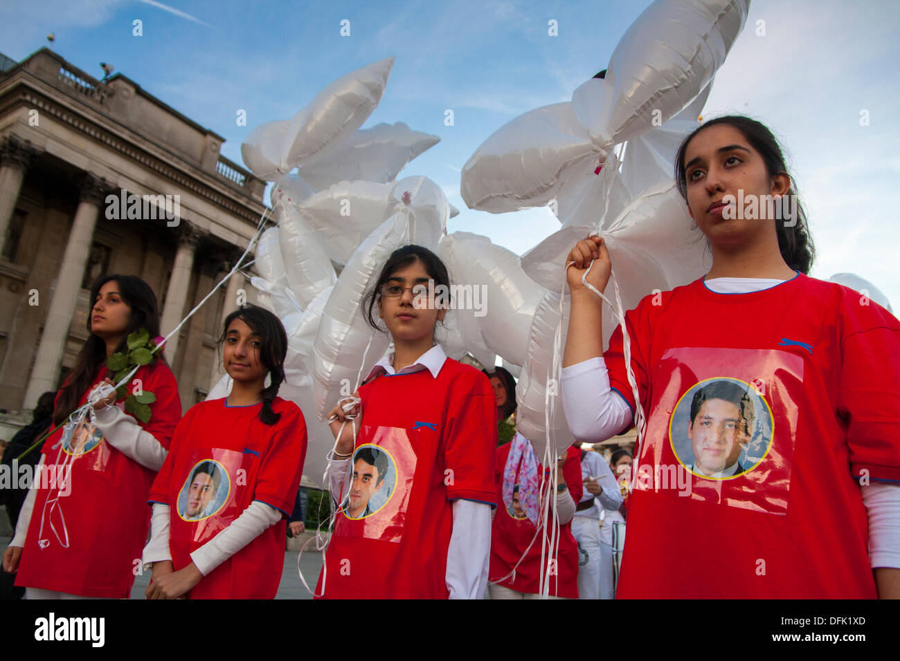London, 06 Oct 2013.  Scores of Anglo-Iranians protest in London's Trafalgar Square for the release of 7 hostages taken during a massacre from from Camp Ashraf held by Iraq. Credit:  Paul Davey/Alamy Live News Stock Photo