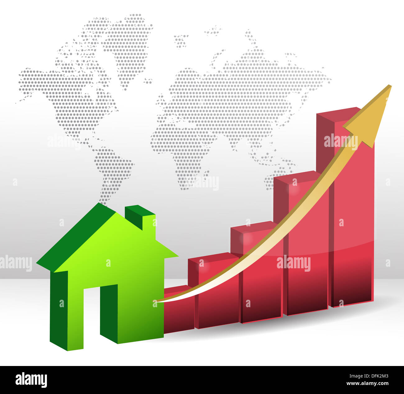 Housing market business charts with green house Stock Photo