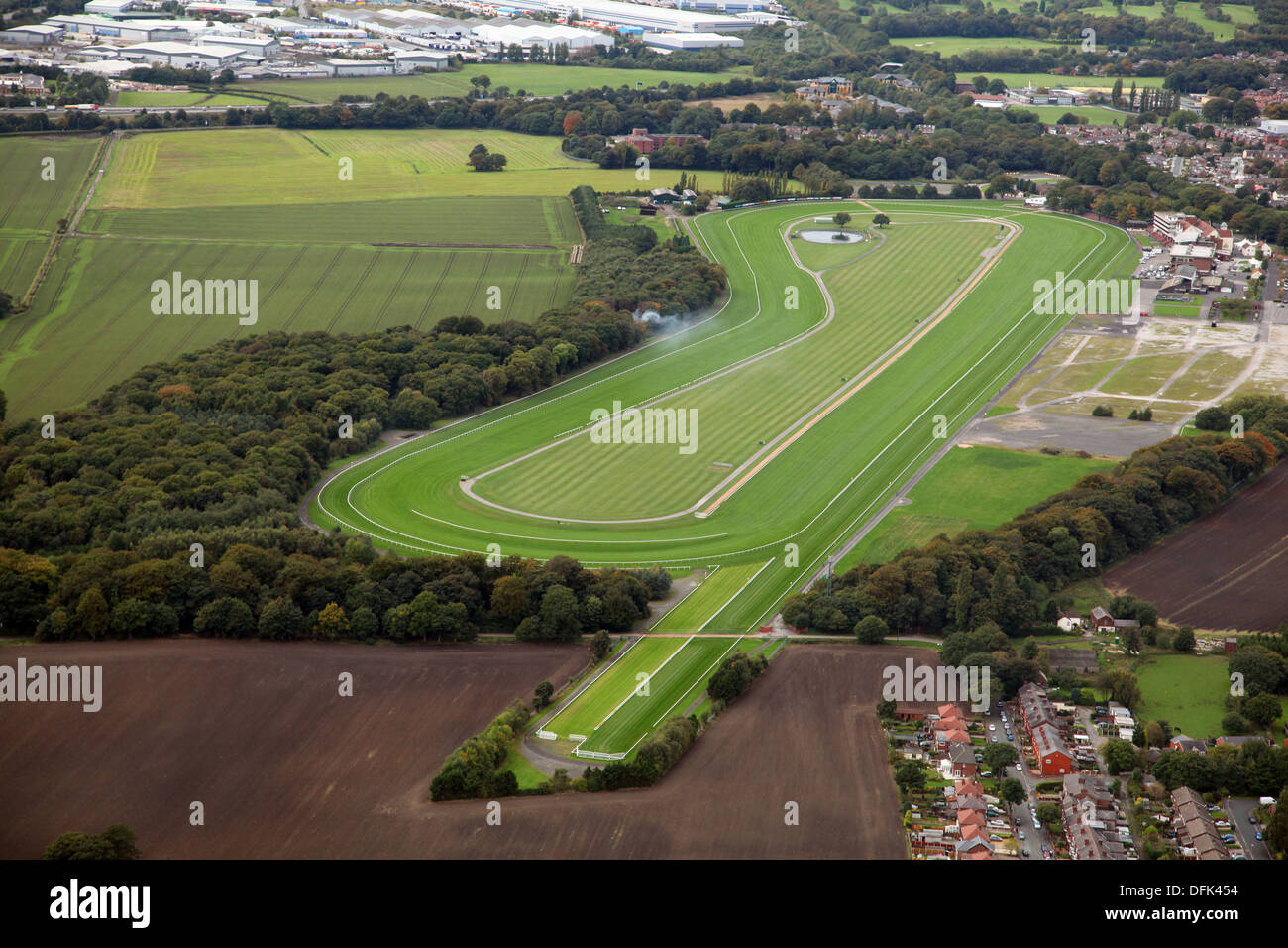 aerial view of Haydock Park Racecourse horse racing course circuit in