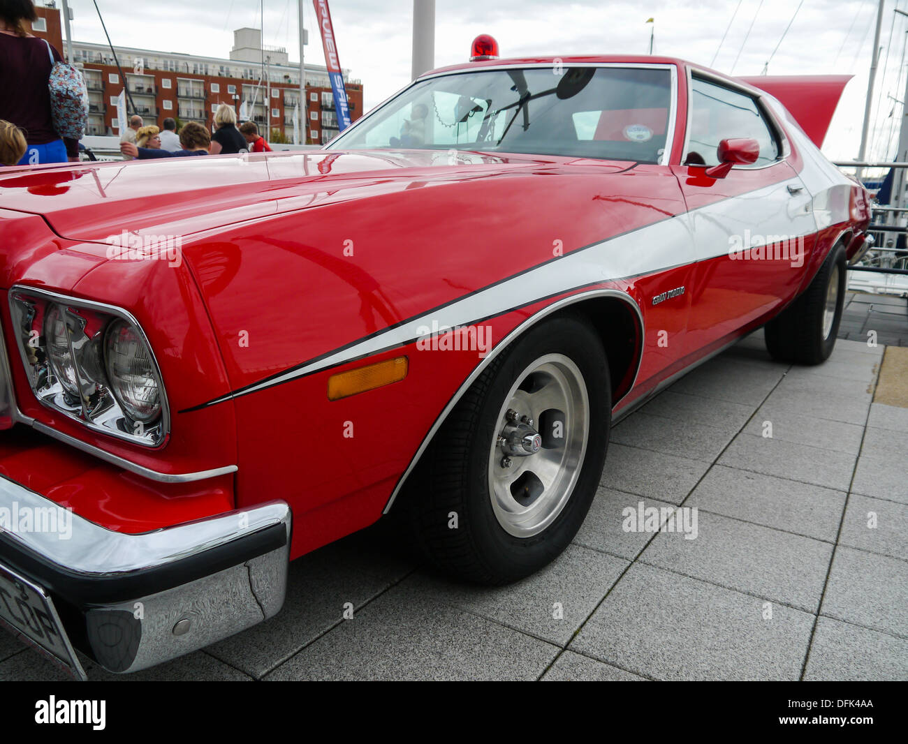 A Ford Gran Torino in a replica Starsky and Hutch paint scheme from the 1970's TV series. Stock Photo