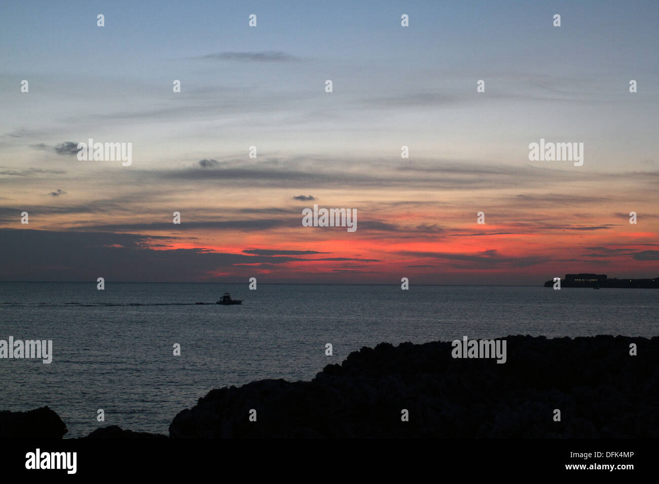 Sunset at Cala Blanca, Menorca, Balearic Isles Stock Photo