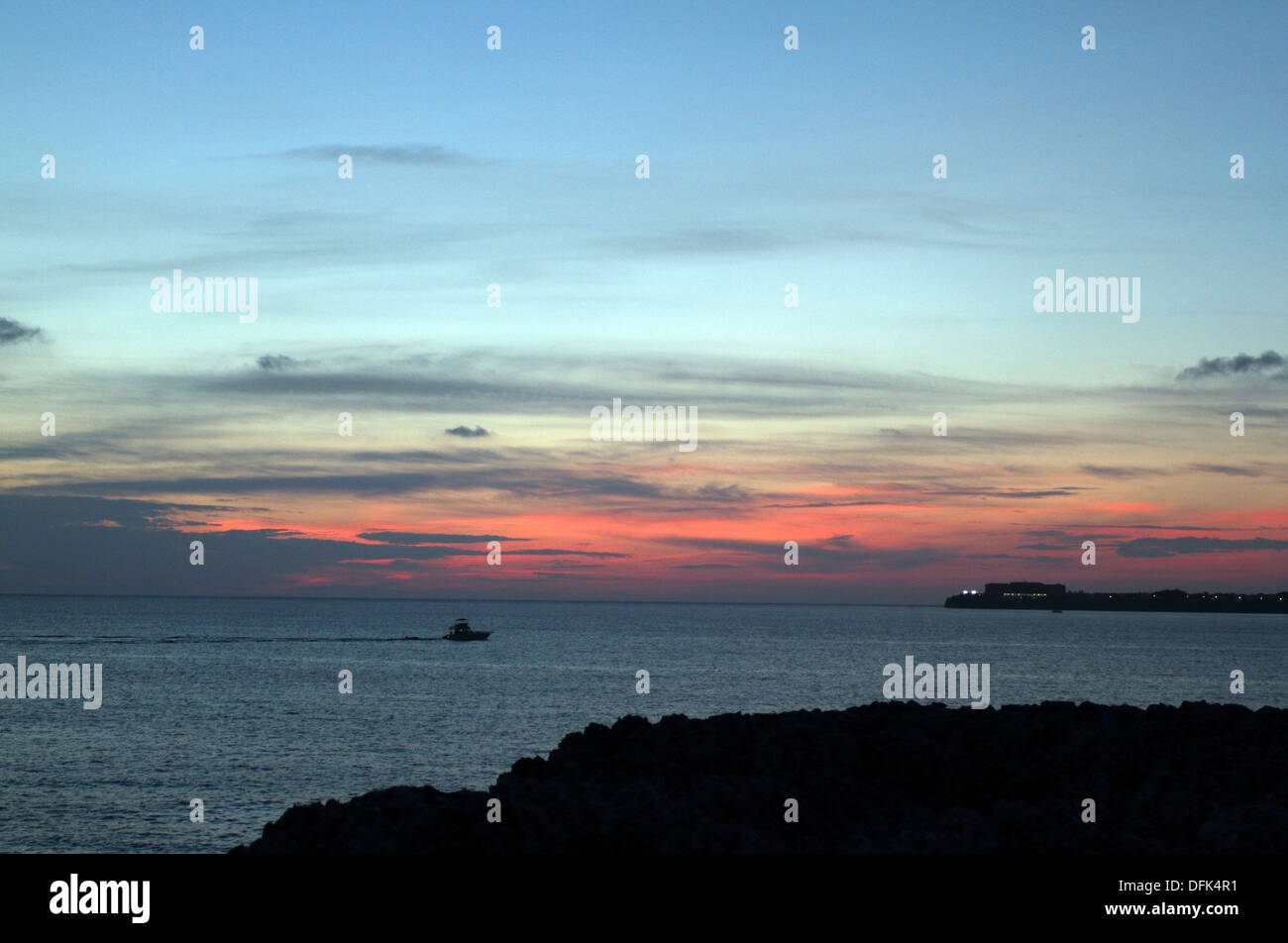 Sunset at Cala Blanca, Menorca, Balearic Isles Stock Photo