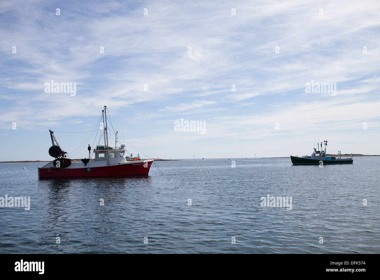 Commercial fishing boats in Cape Porpoise harbor. Stock Photo