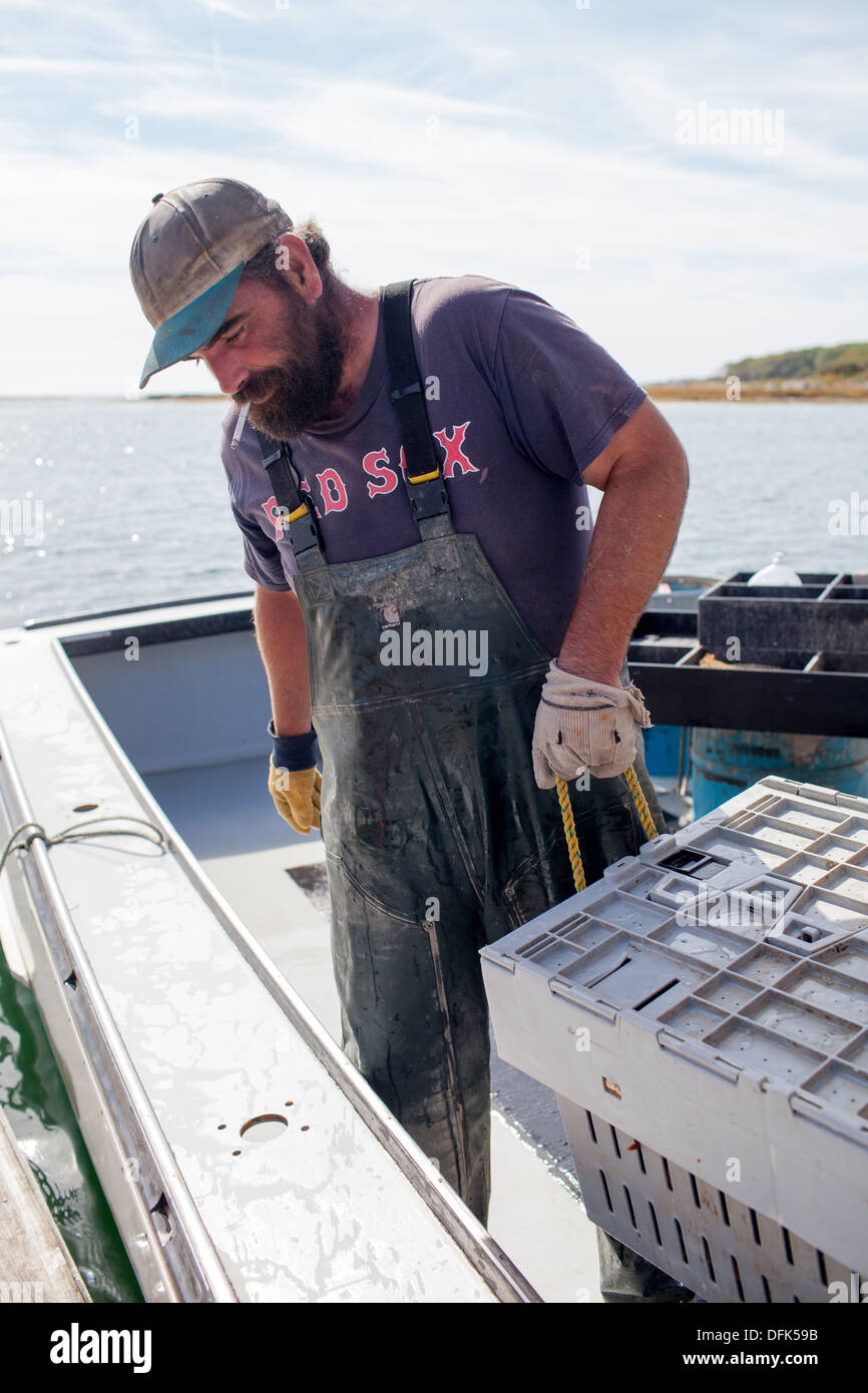 Lobsterman Eric Wildes brings lobsters for sale at lobster dock for